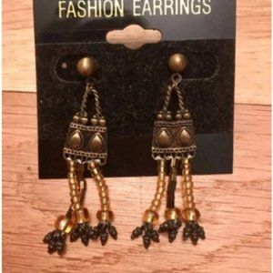NWT Mixed Metal Costume Brown and Gold Beaded Earrings